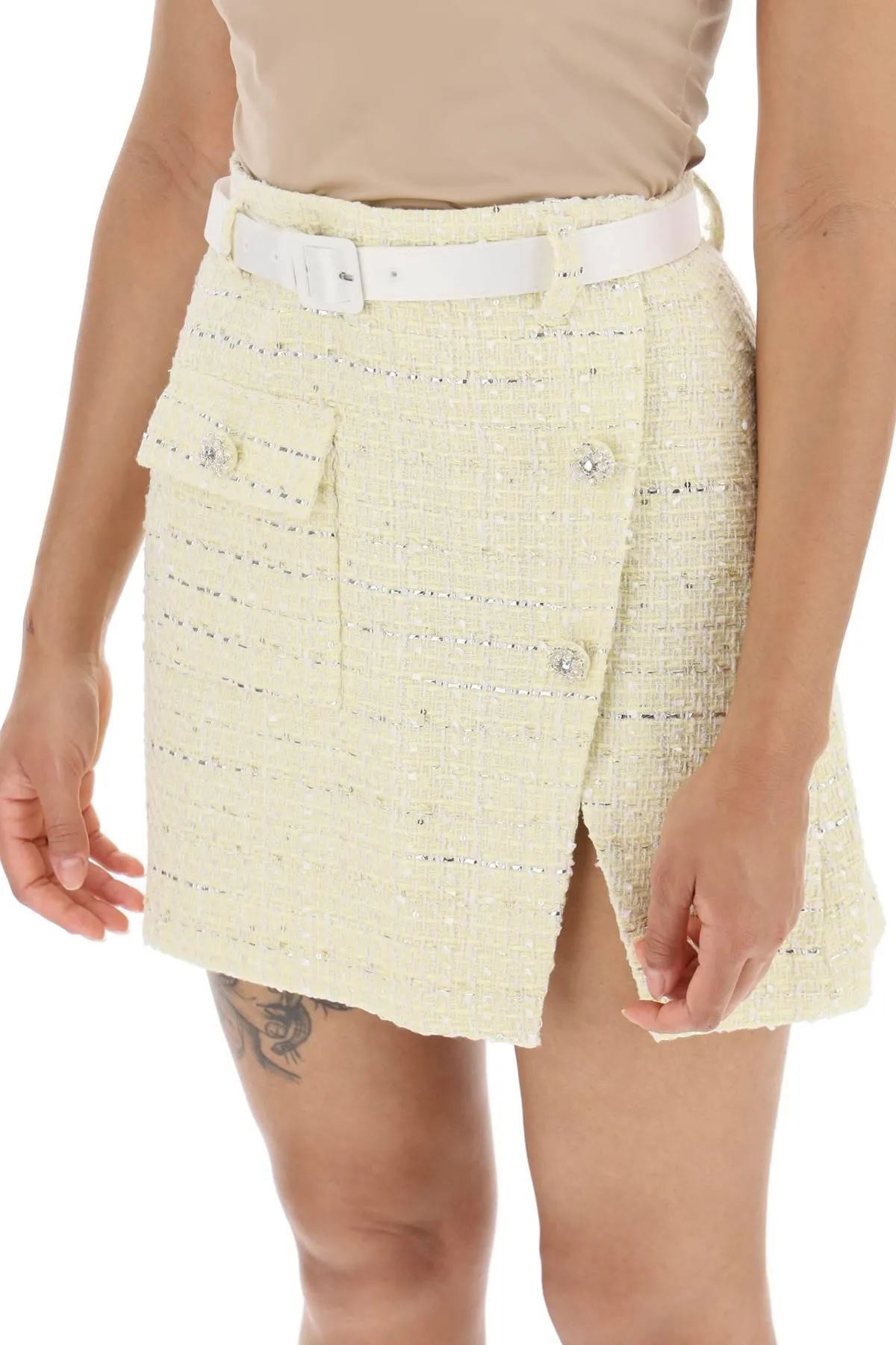 Self Portrait    Self Portrait Wrap Mini Skirt In Boucle Tweed